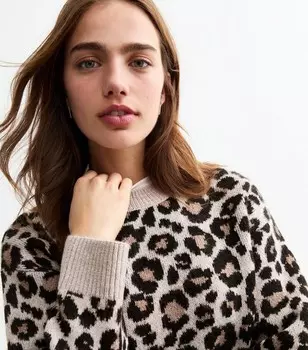 Коричневый джемпер с леопардовым принтом New Look, коричневый