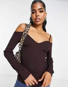 Коричневый джемпер с открытыми плечами и корсетом ASOS DESIGN
