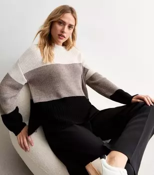 Коричневый джемпер с разделенным подолом цветных блоков New Look, коричневый