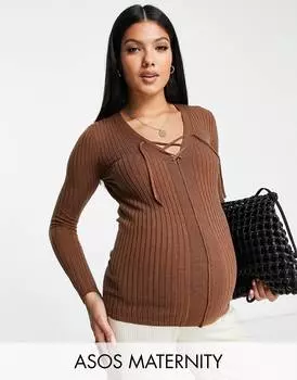 Коричневый джемпер со шнуровкой для беременных ASOS DESIGN