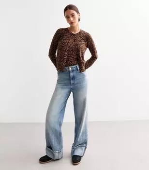 Коричневый джемпер тонкой вязки с леопардовым принтом New Look, коричневый