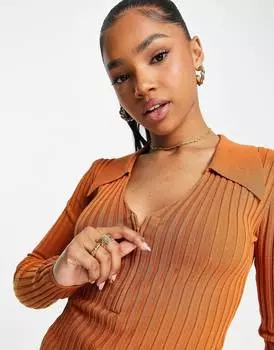 Коричневый джемпер в рубчик с молнией спереди ASOS DESIGN
