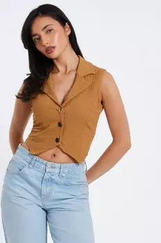 Коричневый фактурный жилет без рукавов на пуговицах QUIZ Clothing