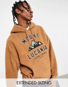 Коричневый худи свободного кроя с вышивкой в виде гор ASOS DESIGN