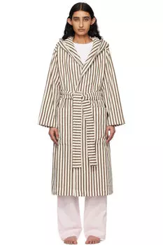 Коричневый и кремовый махровый халат с капюшоном Tekla