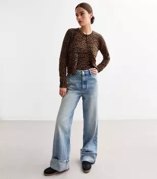 Коричневый кардиган тонкой вязки с леопардовым принтом New Look, коричневый