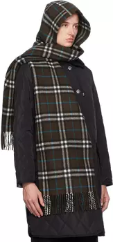 Коричневый клетчатый кашемировый шарф с капюшоном Burberry