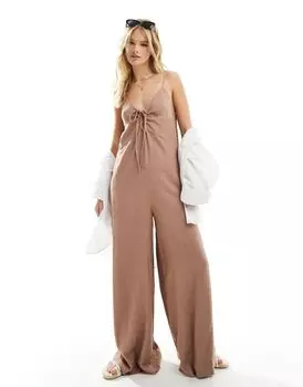 Коричневый комбинезон на бретелях с завязками спереди ASOS DESIGN