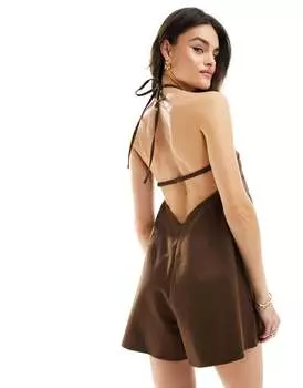 Коричневый комбинезон с воротником-бретелькой и лямками на спине ASOS DESIGN