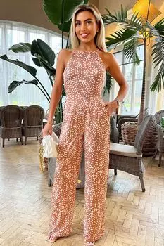 Коричневый комбинезон в горошек Ax Paris, коричневый