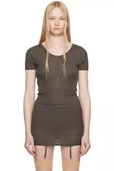 Коричневый комбинезон в рубчик с пуговицами LEMAIRE