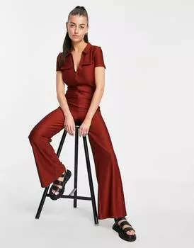Коричневый комбинезон в стиле 70-х с воротником и молнией спереди ASOS DESIGN