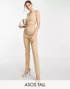 Коричневый комбинезон в тонкую полоску ASOS DESIGN Tall