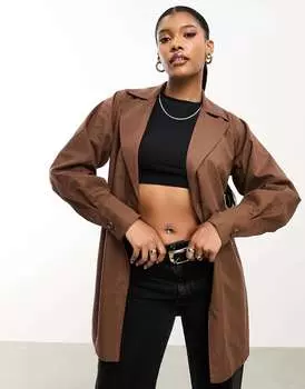 Коричневый короткий тренч с поясом Threadbare Lou