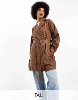 Коричневый короткий тренч с поясом Threadbare Lou