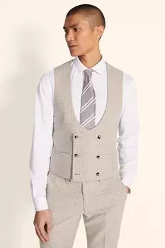 Коричневый костюмный жилет приталенного кроя с узором гусиные лапки MOSS, коричневый