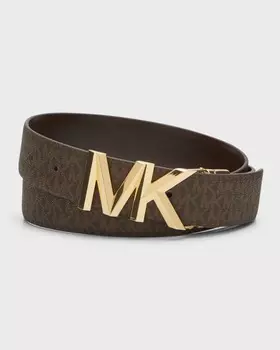 Коричневый кожаный ремень с логотипом MK Michael Kors