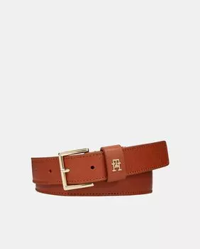 Коричневый кожаный ремень с закругленной пряжкой Tommy Hilfiger, коричневый