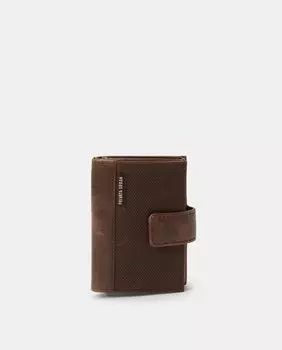 Коричневый кожаный вертикальный кошелек с металлическим визитницей Privata, коричневый