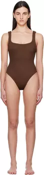 Коричневый купальник с квадратным вырезом Hunza G, Metallic chocolate