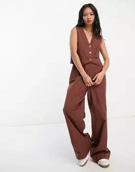 Коричневый льняной комбинезон-жилет 2 в 1 ASOS DESIGN