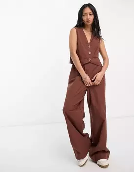 Коричневый льняной комбинезон-жилет 2 в 1 ASOS