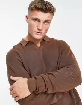 Коричневый легкий джемпер оверсайз в рубчик с вырезом на шее ASOS DESIGN