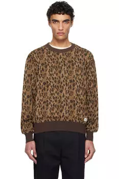 Коричневый леопардовый жаккардовый вязаный свитер WACKO MARIA