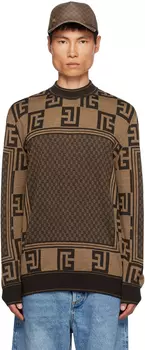 Коричневый мини-свитер с шарфом Balmain с монограммой