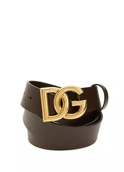 Коричневый мужской кожаный ремень с логотипом Dolce&Gabbana