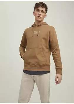 Коричневый мужской свитшот с воротником с капюшоном Jack & Jones