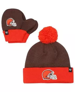 Коричневый, оранжевый цвет Cleveland Browns Bam Bam для мальчиков и девочек, вязаная шапка с манжетами, комплект с помпоном и варежками '47 Brand, коричневый/оранжевый