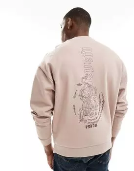 Коричневый оверсайз-свитшот с принтом дракона на спине ASOS DESIGN