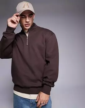 Коричневый оверсайз-толстовка с половинной молнией ASOS DESIGN Premium, плотность 400 г/м