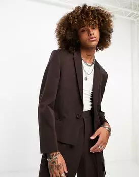 Коричневый пиджак ASOS DESIGN