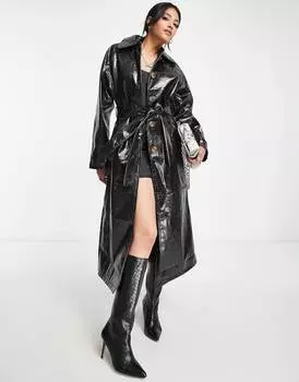 Коричневый плащ с потертостями из винила ASOS DESIGN