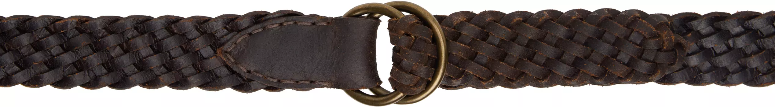 Коричневый плетеный кожаный ремень RRL