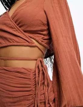 Коричневый пляжный топ с завязками Pieces