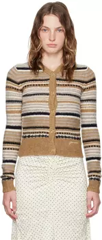 Коричневый полосатый кардиган GANNI