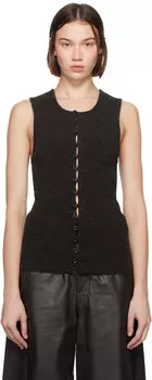 Коричневый приталенный кардиган без рукавов LEMAIRE