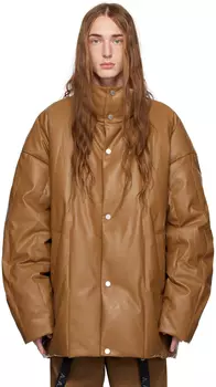 Коричневый Пуховик Lambers из искусственной кожи Цельнокоричневый A. A. Spectrum