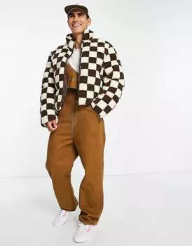 Коричневый пуховик в шахматную клетку ASOS DESIGN