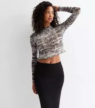 Коричневый сетчатый топ с длинными рукавами и принтом тай-дай New Look, коричневый