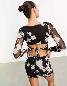 Коричневый сетчатый топ с вырезом на спине и вырезом на спине ASOS