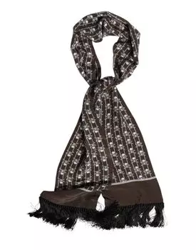 Коричневый шарф-фуляр с бахромой и принтом черепов Dolce & Gabbana