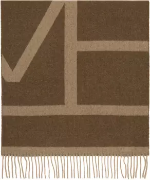 Коричневый шарф из жаккардовой шерсти с монограммой TOTEME