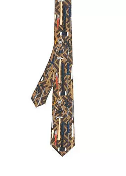 Коричневый шелковый галстук с логотипом и логотипом Fendi, мультиколор