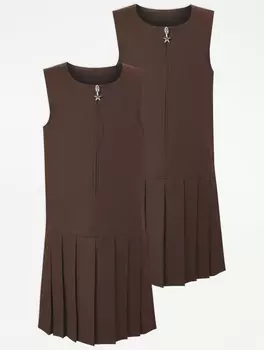 Коричневый школьный сарафан со складками и заниженной талией для девочек (2 шт.) George., коричневый