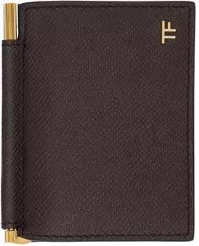 Коричневый складной держатель для карт с зажимом для денег TOM FORD