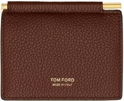Коричневый складной держатель для карт с зажимом для денег TOM FORD